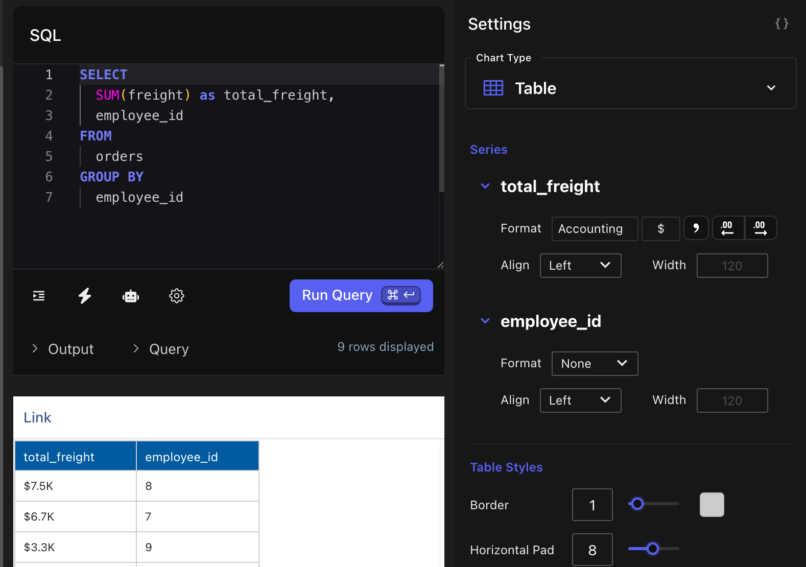 Accounting format settings