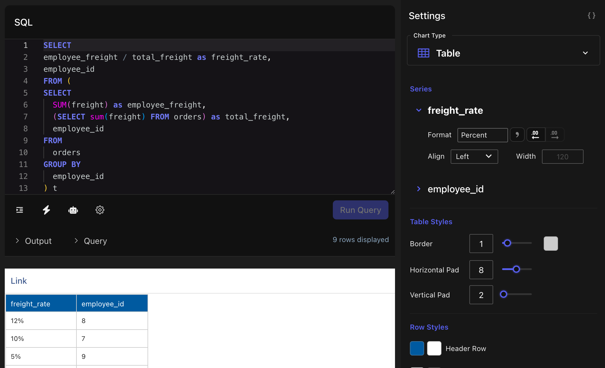 Percent format settings